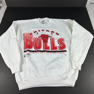 VTG 90s Artex Chicago Bulls Sweatshirt Medium White Red NBA Basketball Crewneck